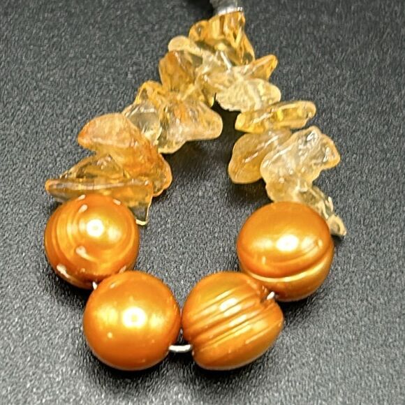 BOGO Free Jewelry...VTG Citrine Dyed Freshwater Pearl Lever Back Earrings - Picture 3 of 5